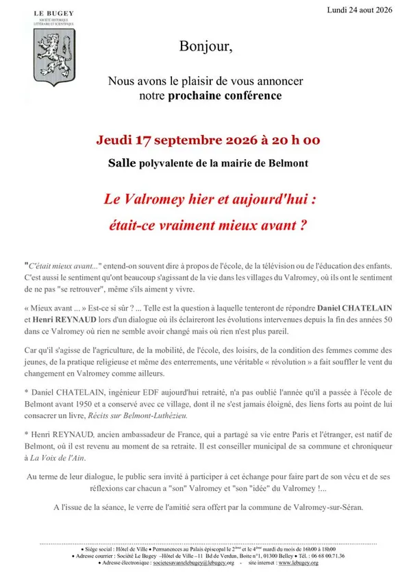 [CONFÉRENCE] Le Valromey hier et aujourd'hui : était-ce vraiment mieux avant ?