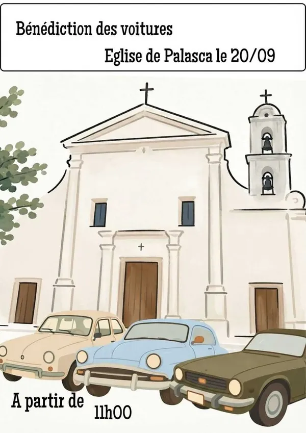 Exposition des voitures anciennes et bénédiction des voitures à 11h30 dans l'Église Santa Maria Assunta de Palasca