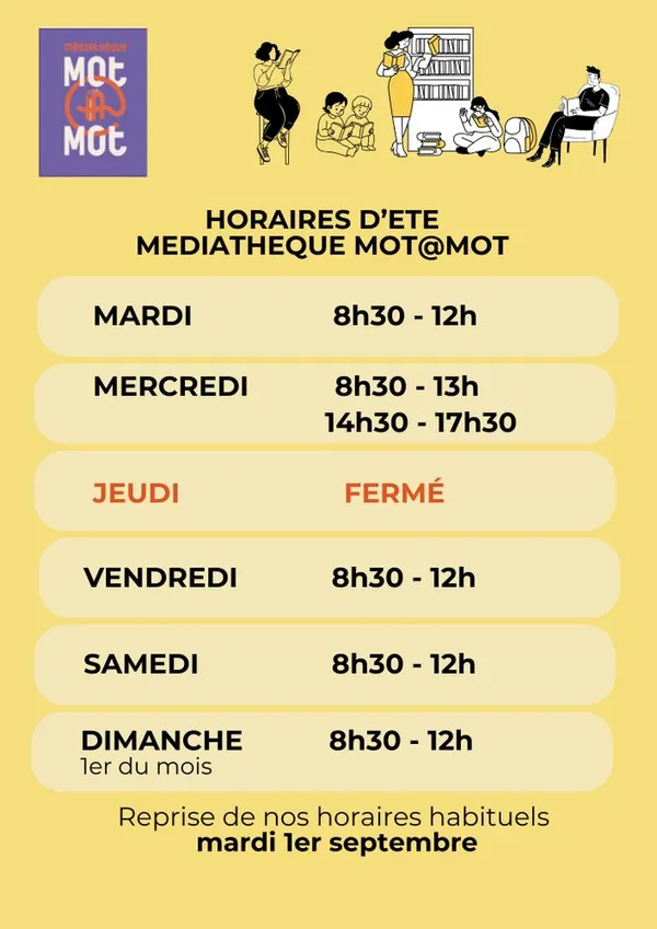 Médiathèque Mot@Mot - Horaires d'été, tout l'été !