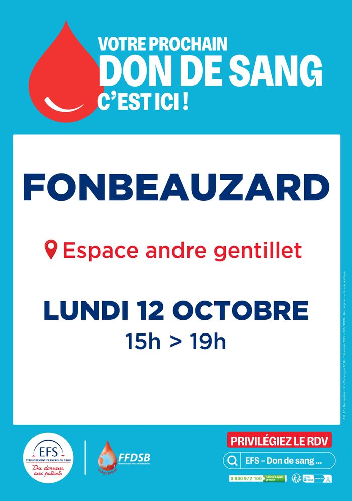 Don de sang - Lundi 12 octobre
