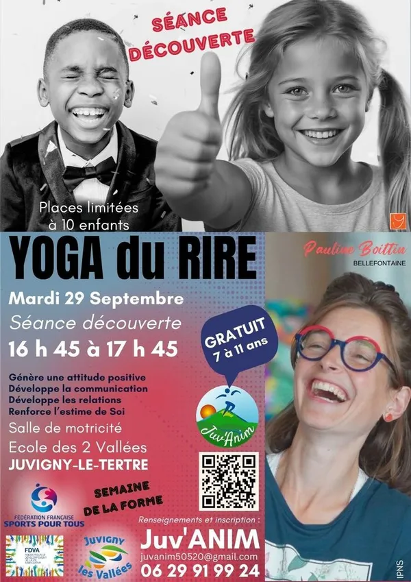 Semaine de la Forme. Bouger et Rire grâce au Yoga du Rire avec les enfants, mardi 27 septembre à 17 h 45, à Juvigny-le-Tertre