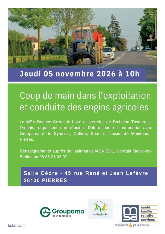 COUP DE MAIN DANS L'EXPLOITATION ET CONDUITE DES ENGINS AGRICOLES