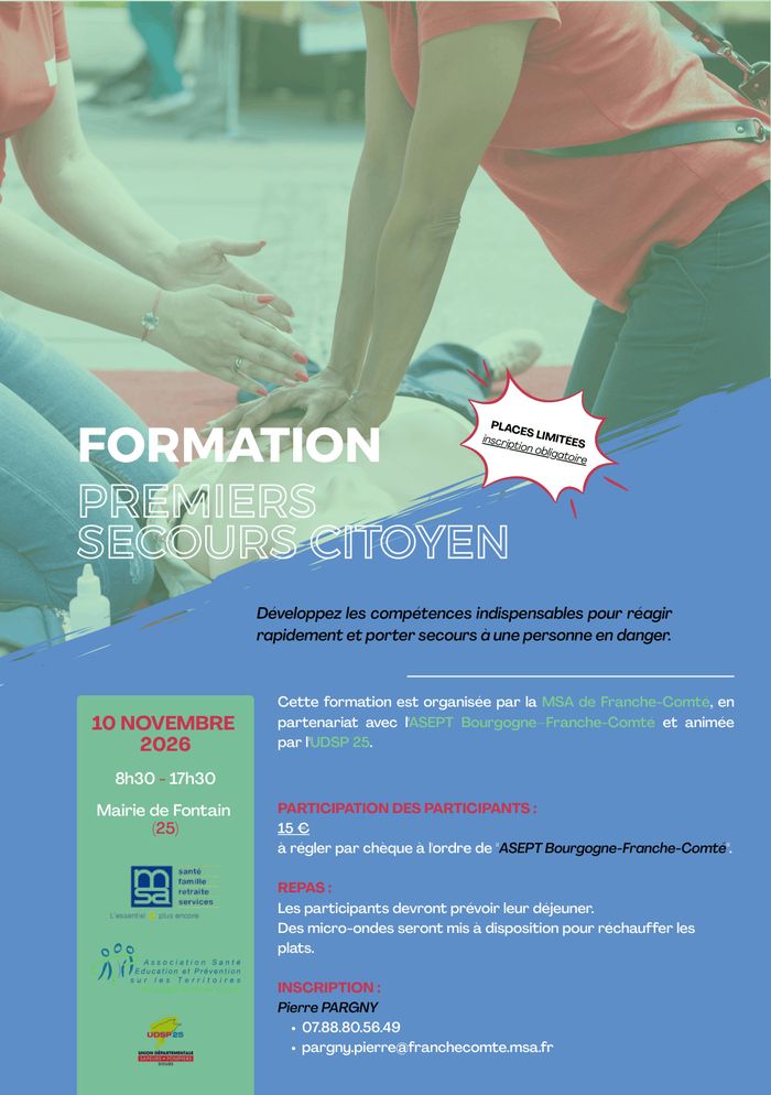 Formation Premiers Secours Citoyen (PSC) à Fontain (25)