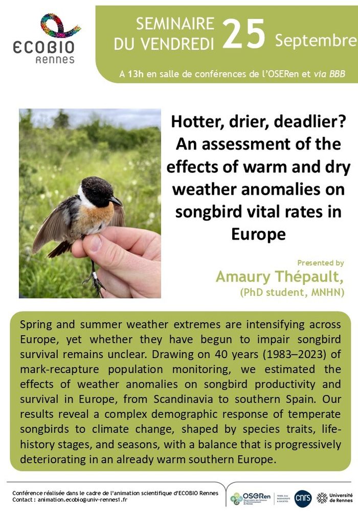 Hotter, drier, deadlier? An assessment of the effects of warm and dry weather anomalies on songbird vital rates in Europe