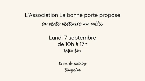 Vente vestiaire tout public par l'association La Bonne Porte