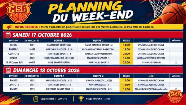 BASKET. AGENDA DU WEEK-END