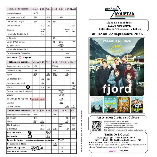 Programme de L'Oustal du 02 au 22 septembre