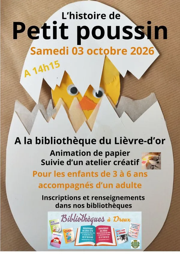 Animation avec lecture « Petit poussin » suivie d'un atelier créatif