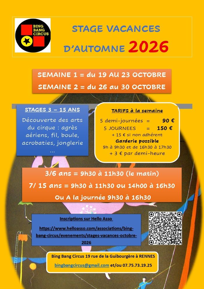 STAGE CIRQUE VACANCES D'AUTOMNE 2026