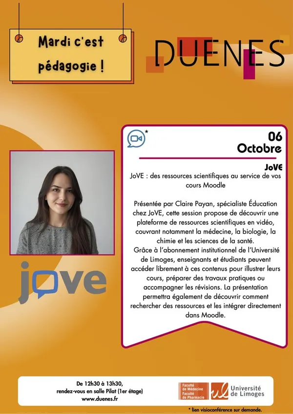 Mardi c'est pédagogie ! - « Découvrez JoVE et intégrez des ressources scientifiques dans Moodle ! »