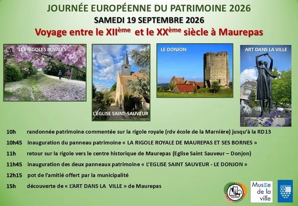 JOURNÉE DU PATRIMOINE A MAUREPAS : le samedi 19/09/2026 Voyage entre le XIIème et le XXème siècle à Maurepas