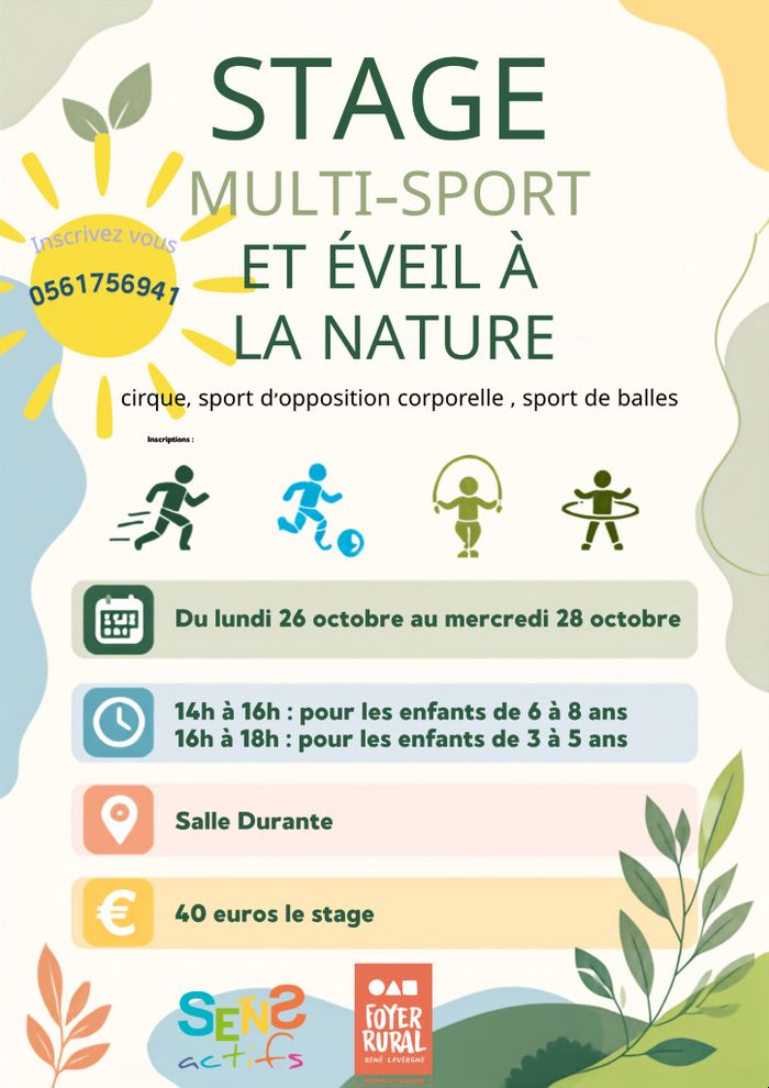 Stage Multi-sport et éveil à la nature de 3 à 8 ans - 26 au 28 octobre 2026