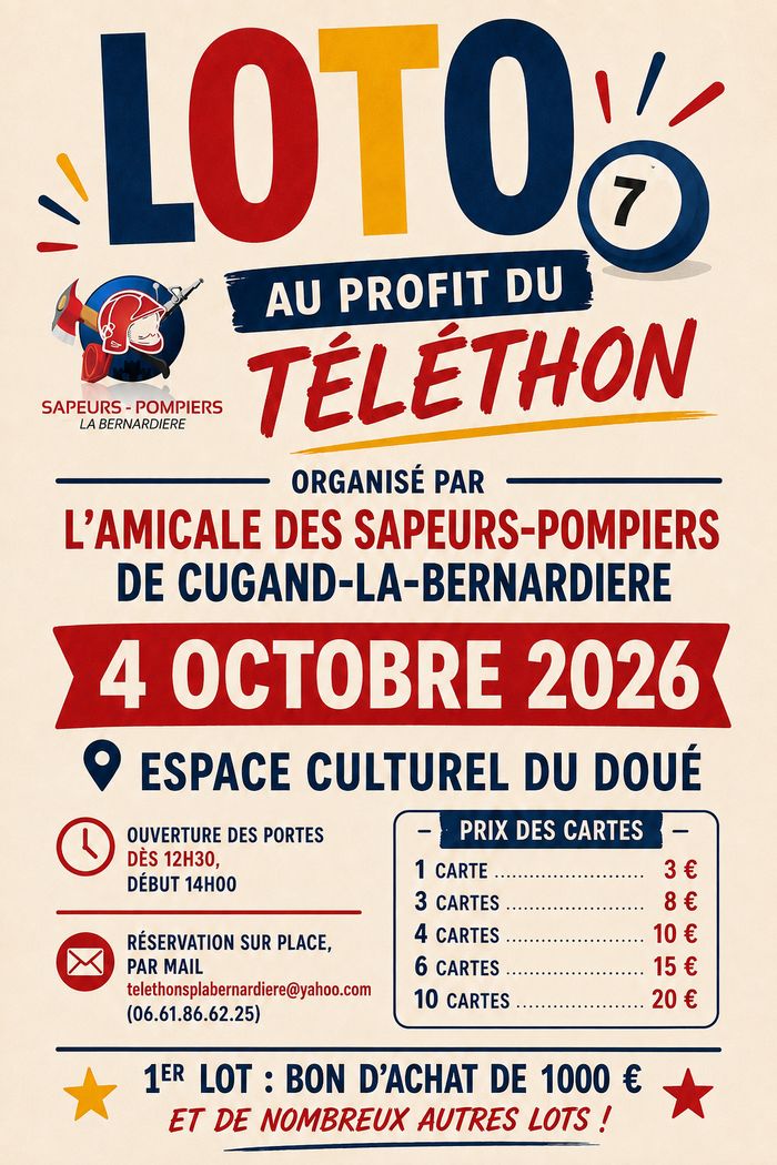 Loto organisé par les Sapeurs Pompiers de Cugand-la-Bernardière - 2026