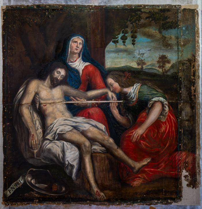 La Déploration, tableau du XVIIIe siècle d'après Anton van Dyck, de retour à Montreuil-le-Henri après restauration