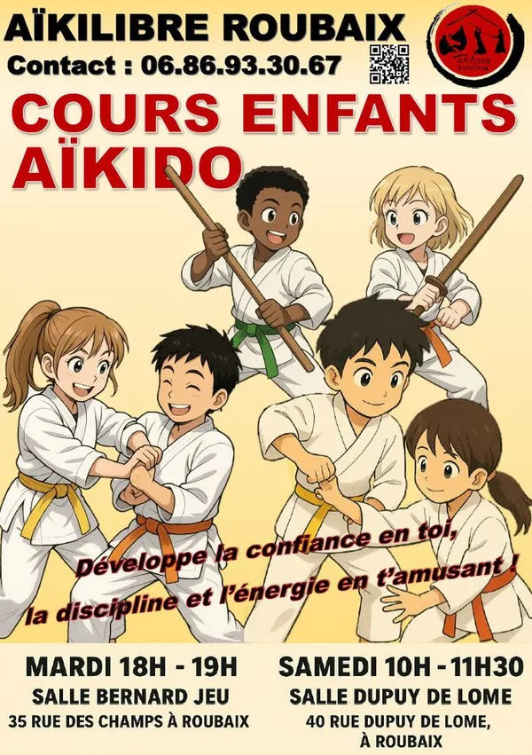 Cours d'Aikido enfants, les mardis de 18 à 19h, salle Bernard Jeu à Roubaix
