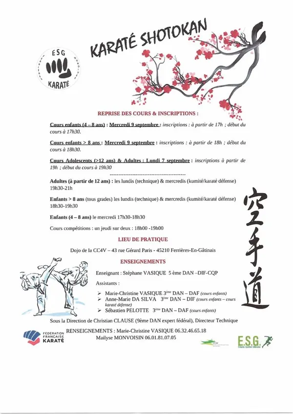Reprise des cours de Karaté Shotokan - ESG Karaté