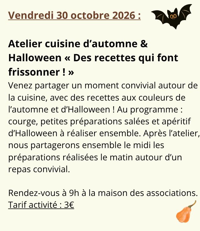Atelier cuisine d’automne & Halloween « Des recettes qui font frissonner ! »
