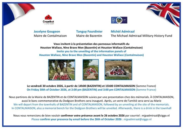 Présentation des panneaux informatifs du Houston Wallace, Nine Brave Men (Bazentin) and Houston Wallace (Contalmaison)