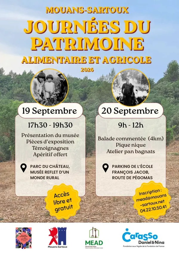 19 et 20 Septembre 2026 à Mouans-Sartoux -  2 RDV - Journées Européennes du Patrimoine