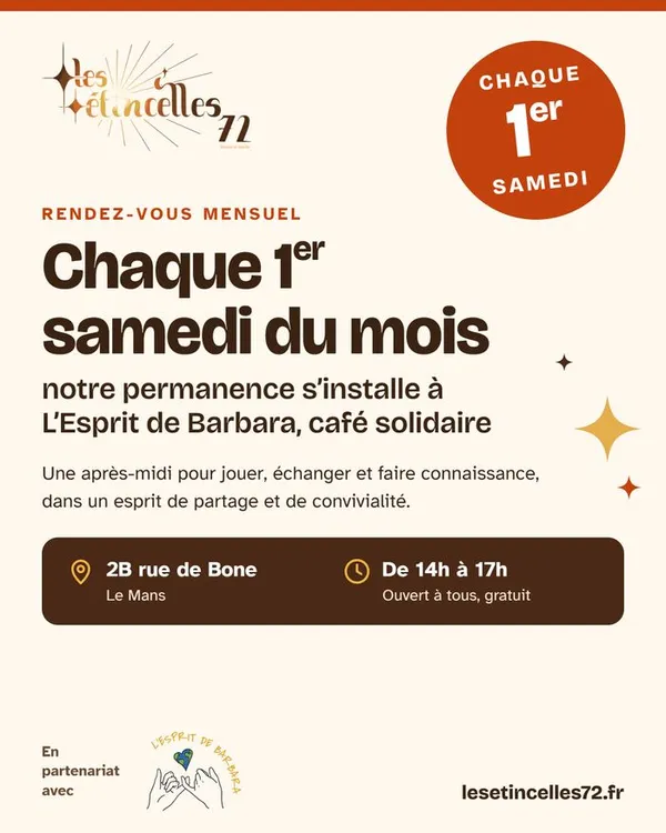 Permanence des Étincelles 72 au café solidaire L’Esprit de Barbara