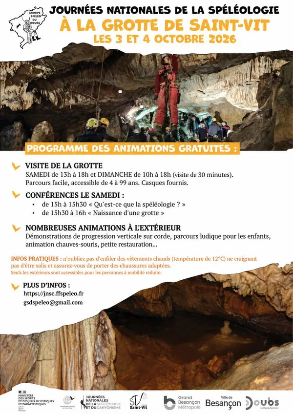 Journées Nationales de la Spéléologie et du canyonisme à la grotte urbaine de St Vit (Doubs)
