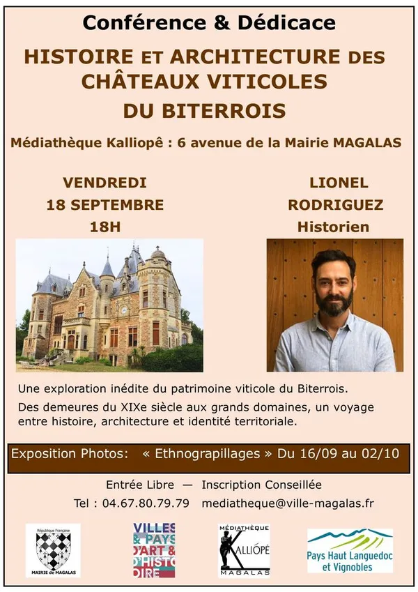 Conférence sur « L’histoire et l’architecture des châteaux viticoles du Biterrois », par Lionel Rodriguez, historien