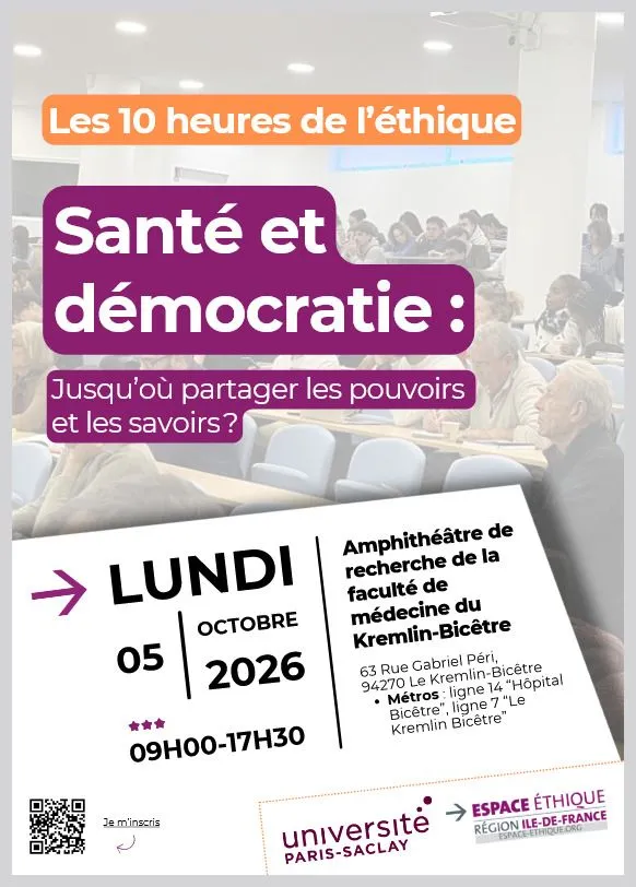 Rentrée pour le master éthique, science et société : Les 10 heures de l’éthique "Santé et démocratie : Jusqu’où partager les pouvoirs et les savoirs ?