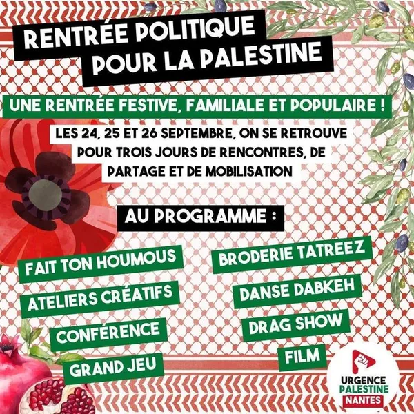 RENTRÉE POLITIQUE POUR LA PALESTINE - UNE RENTRÉE FESTIVE, FAMILIALE ET POPULAIRE !