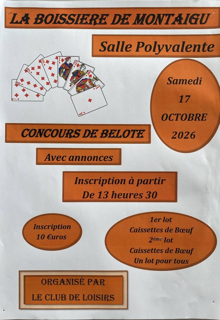 Concours de belote 2026 organisé par le Club des Loisirs.