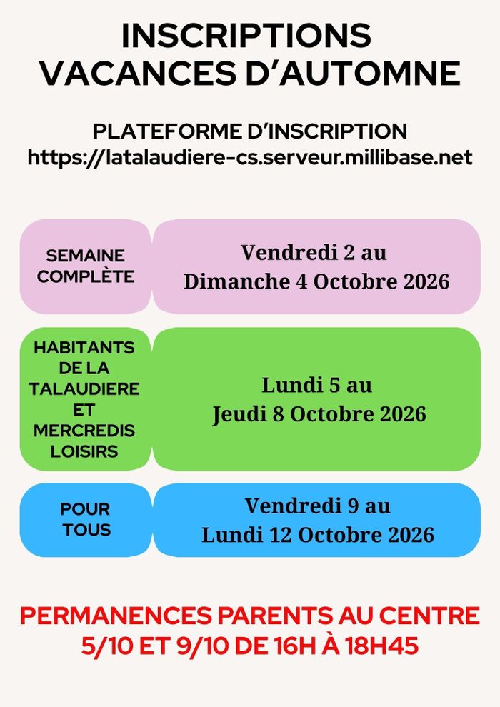 INSCRIPTIONS VACANCES AUTOMNE