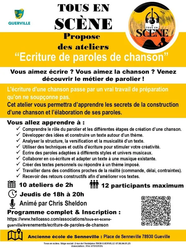 Tous en scène propose l'atelier - Ecriture de paroles de chanson