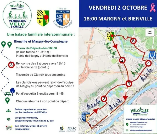 BALADE à VELO INTERCOMMUNALE : de MARGNY à BIENVILLE en passant par CLAIROIX - Vendredi 2 octobre (rose) 18:00 - 20:00
