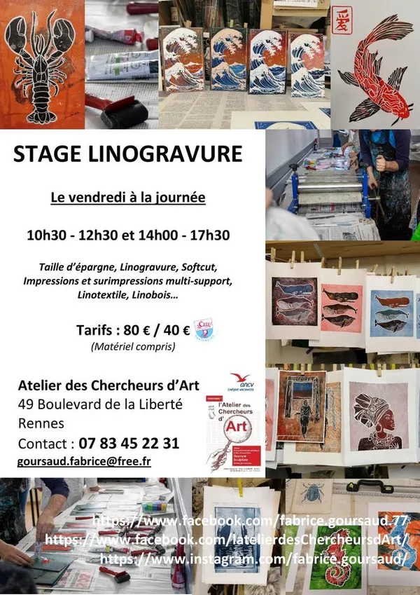 Stage linogravure à la journée le vendredi à l'Atelier des Chercheurs d'Art