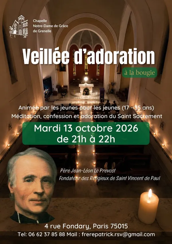 Veillée d'Adoration à la Bougie à la Chapelle ND de Grâce de Grenelle 75015 le mardi13/10/2026
