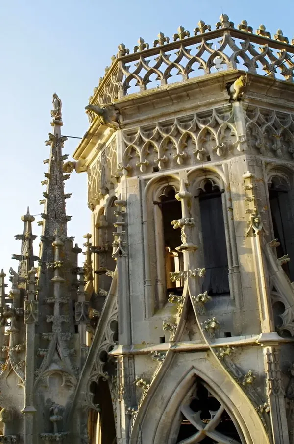 Exploration des charpentes et des hauteurs d'une cathédrale gothique