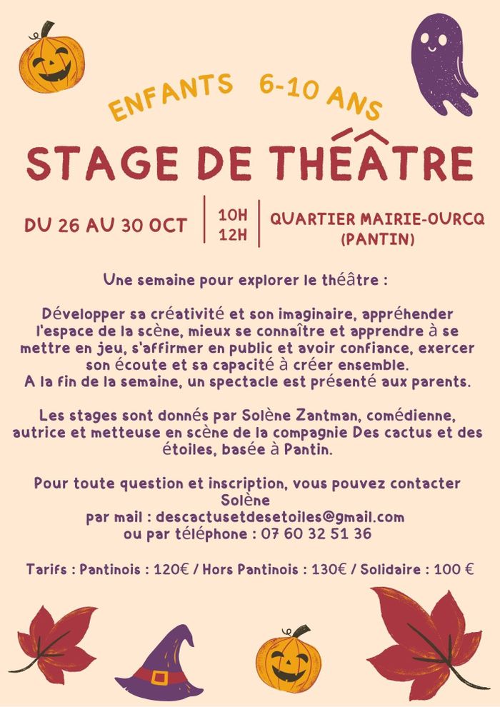 Stage de théâtre pour les enfants 6-10 ans du 26 au 30 octobre 10h-12h) à Pantin