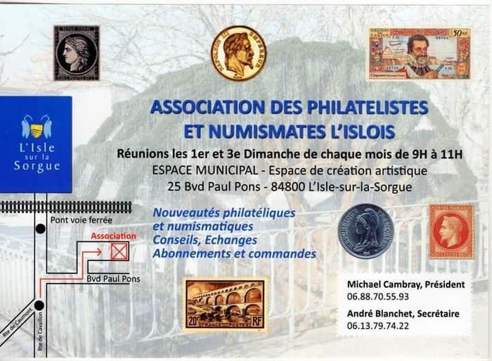 Réunion Collectionneurs TIMBRES et MONNAIES Estimation-conseils-échanges L'Isle sur la Sorgue (84800)