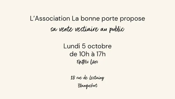 Vente vestiaire tout public par l'association la Bonne Porte