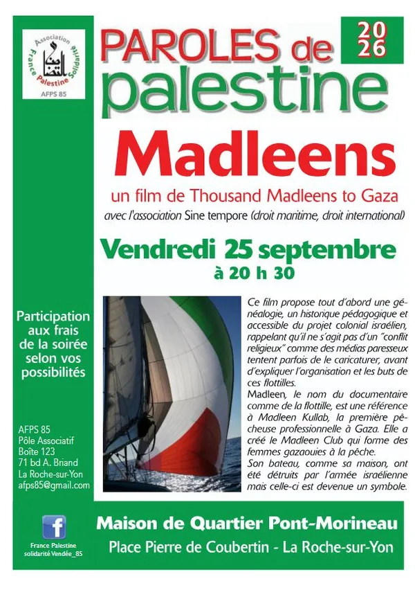 Projection du film "MADLEENS" de la campagne “Thousand Madleens to Gaza“