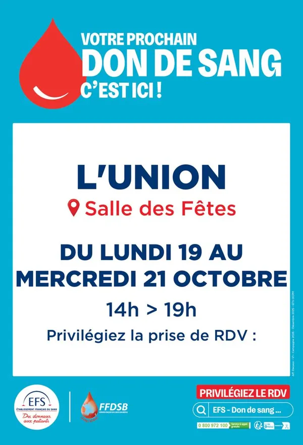 Don du sang - Du lundi 19 au mercredi 21 octobre