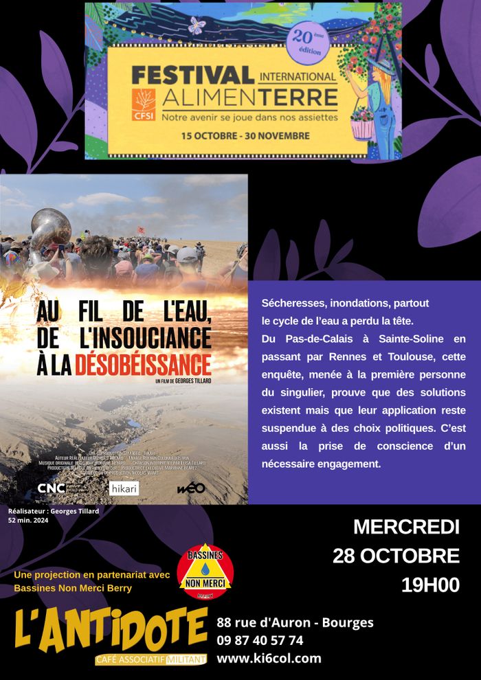 PROJECTION DU FESTIVAL ALIMENTERRE. En partenariat avec Bassines Non Merci Berry.