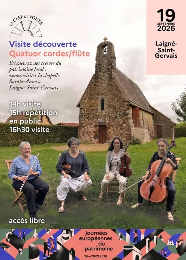 Visite guidée de la chapelle Sainte-Anne & concert quatuor cordes/flûte, Laigné-Saint-Gervais