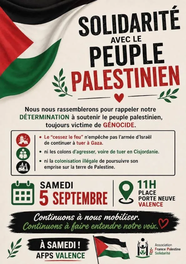 Rassemblement à Valence 5 septembre 2026 à 11h00