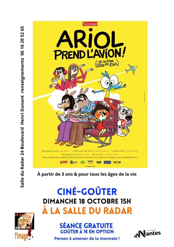 Ciné-goûter du dimanche "Ariol prend l'avion (et autres têtes en l'air) !"