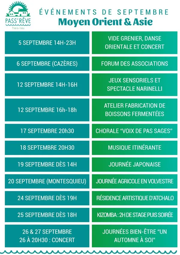 Les évènements de septembre au Pass'Rêve !
