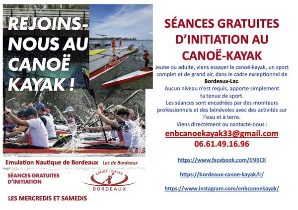 Venez essayer gratuitement le canoë-kayak au club de Bordeaux-Lac
