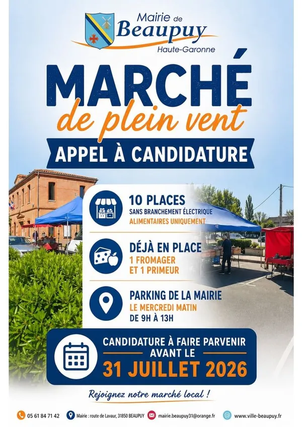 Appel à candidature marché de plein vent - Jusqu'au 31 juillet