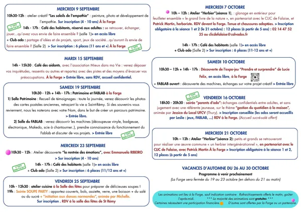 Un programme d'activités varié avec la Forge