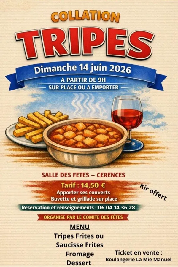 Collation tripes organisé par le comité des fêtes de Cérences