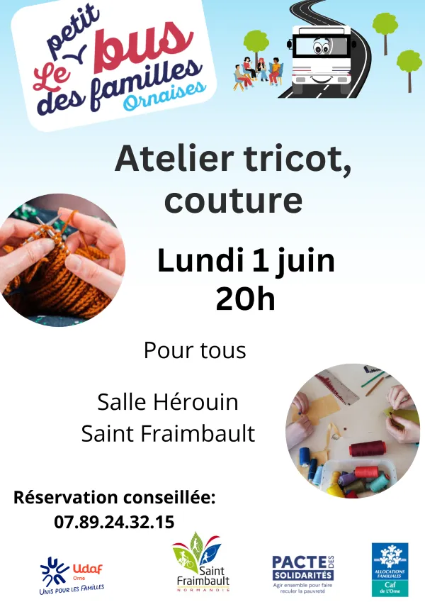 Atelier tricot, couture avec le Bus des familles